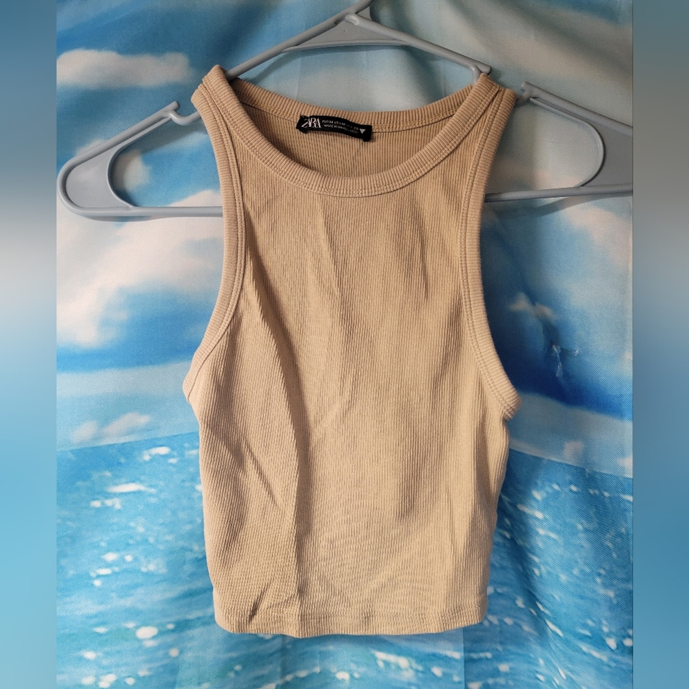 Zara tan ribbed cropped tank top size medium ladies